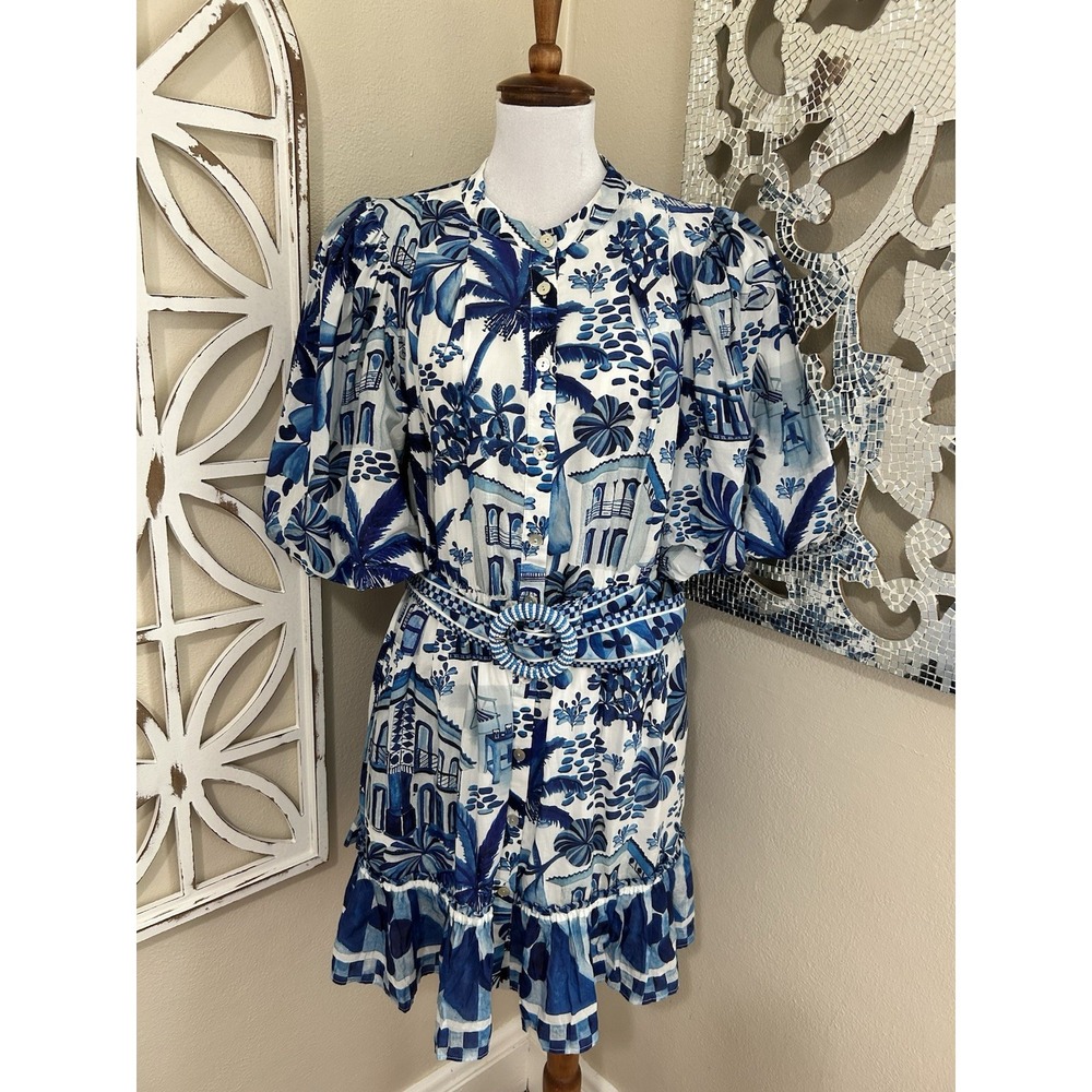 FARM Rio Blue & White Printed Mini Dress